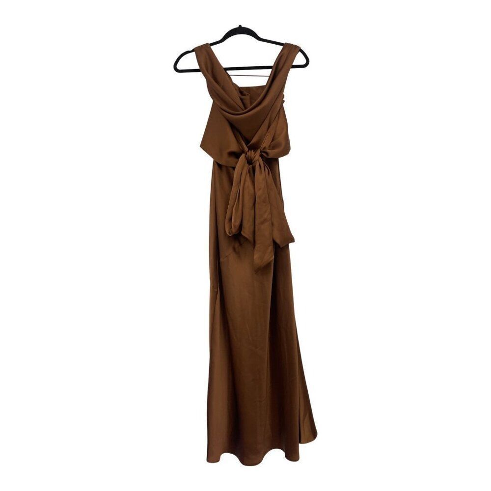 Zara Women Dress XS Maxi Brown Bow Satin Effect Sleevleess 8999/331 NWT - Picture 3 of 15